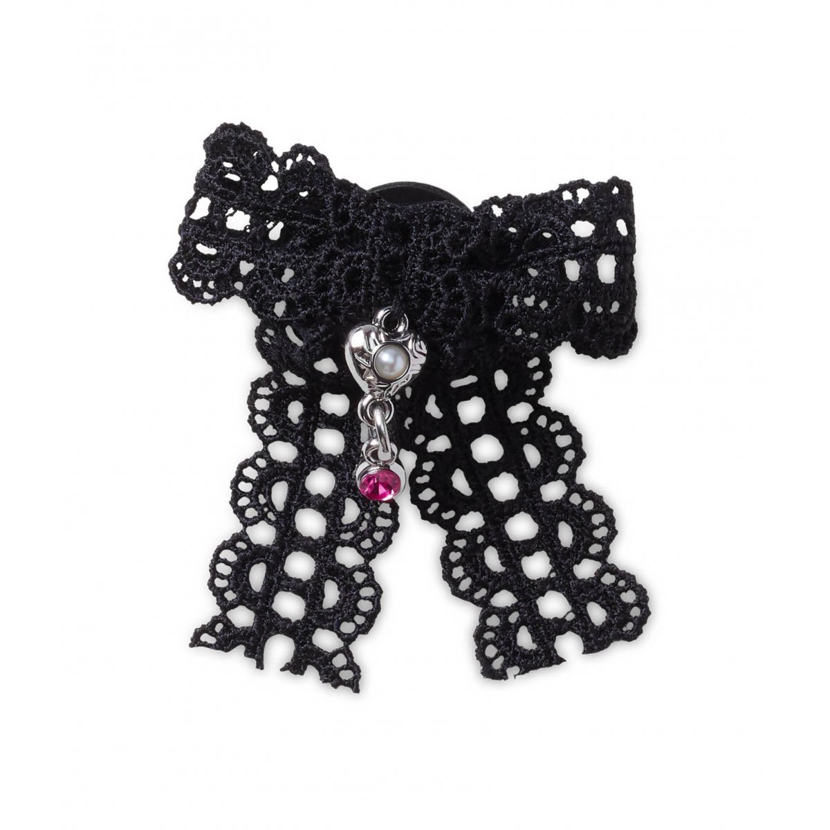 Black lace bow silver heart